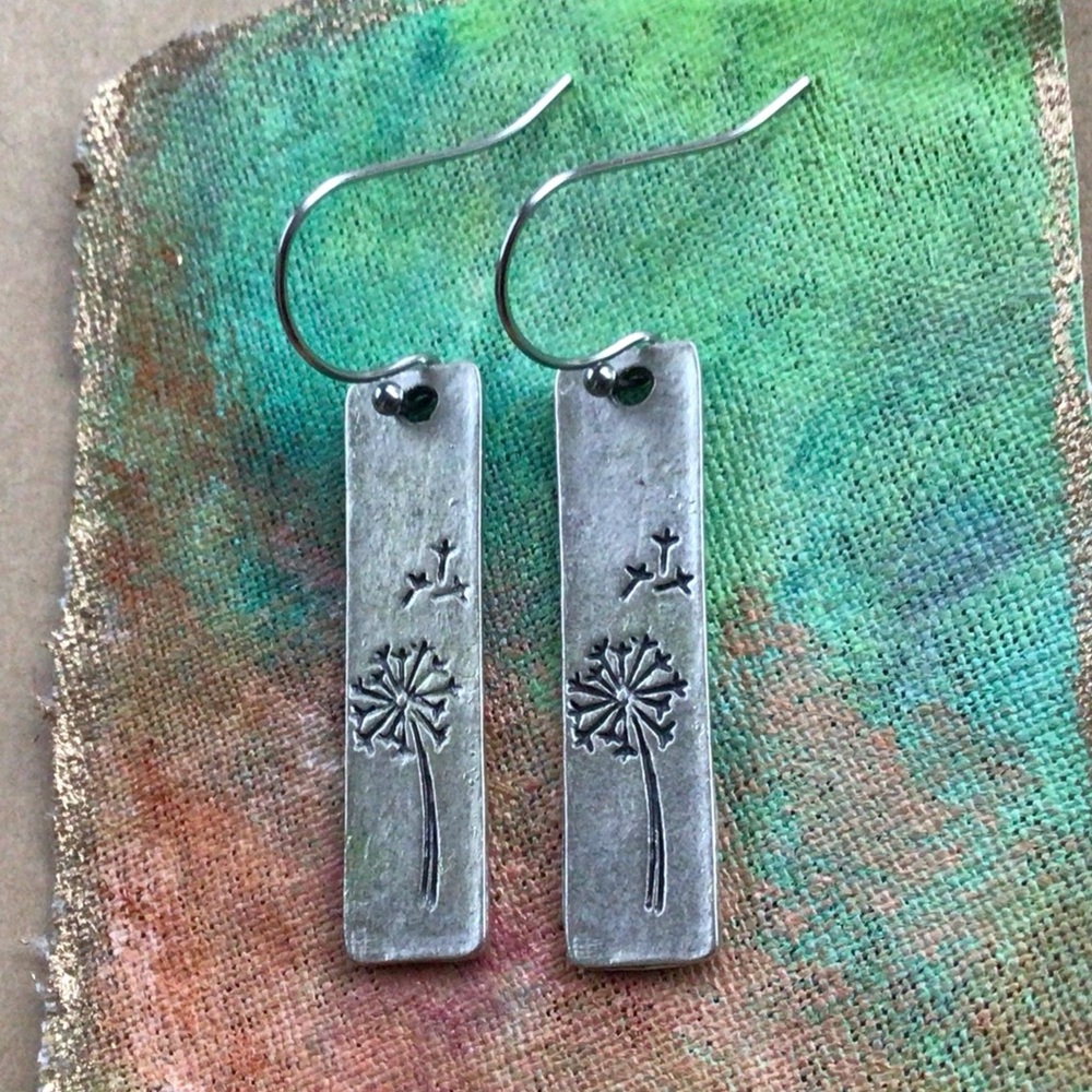Sundance Charm Dandelion Rectangle Silver Earrings